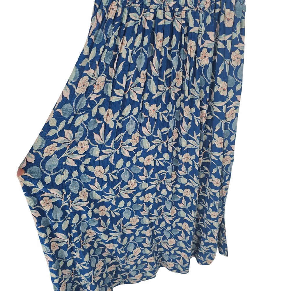 Faherty Blue Floral Smocked Waist Maxi Dress Sleeveless Scoop Neck Size L - Picture 3 of 10
